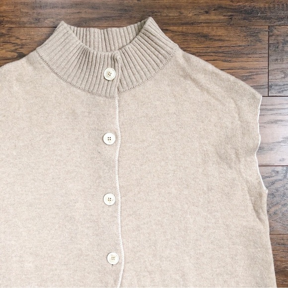 Note di Anita • cashmere knit sweater cape poncho button front beige chevron - Picture 3 of 8